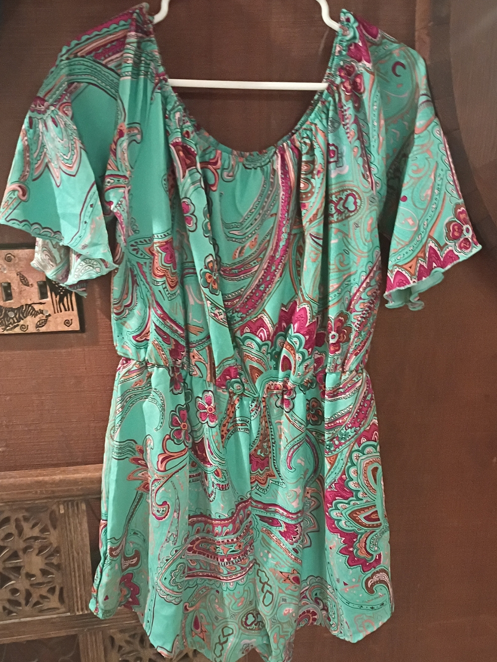 Turquoise Paisley Off-Shoulder Romper